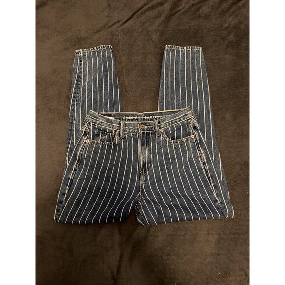 American Eagle Mom Striped Jeans High Waisted Relaxed Cotton Skinny Leg Size 2 - Picture 1 of 6